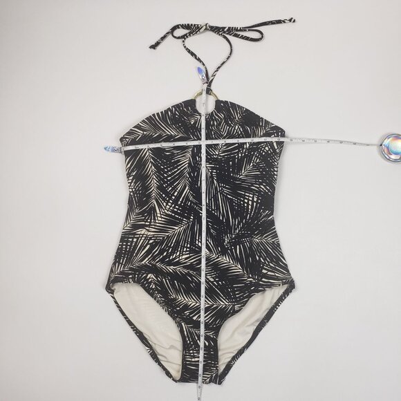 Michael Kors Black Sonoran Palm Logo Ring Halter One-Piece Swimsuit Size 8 NWT - Picture 4 of 16